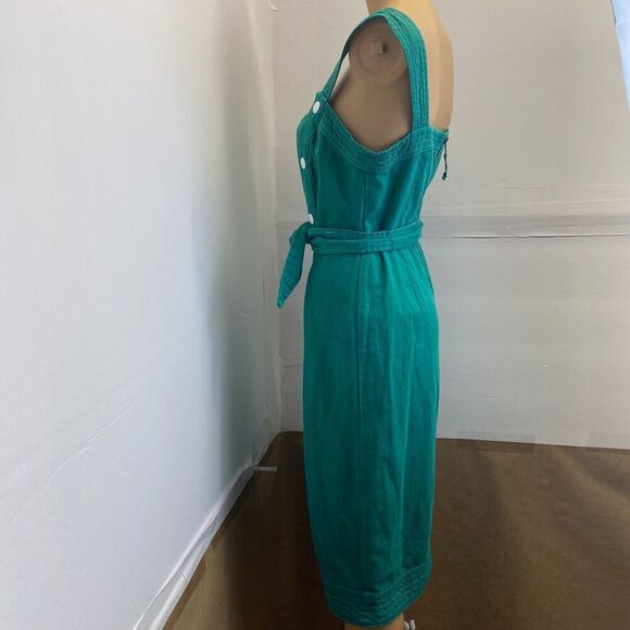 Anthropologie Maeve Elizabeth Green Side Button Denim Green Dress‎ Size 4 Used - Picture 15 of 16